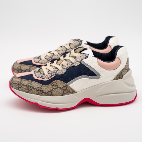 Size 36.5eu 6.5 US - Gucci GG Rhyton Beige White Pink Blue GG Canvas Leather - Picture 4 of 13